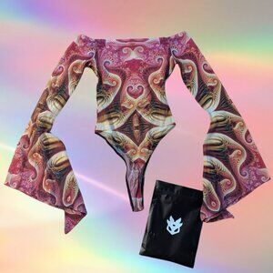 NWT Bad Inka Groovy Psychedelic Bell Sleeve Bodysuit Sz S